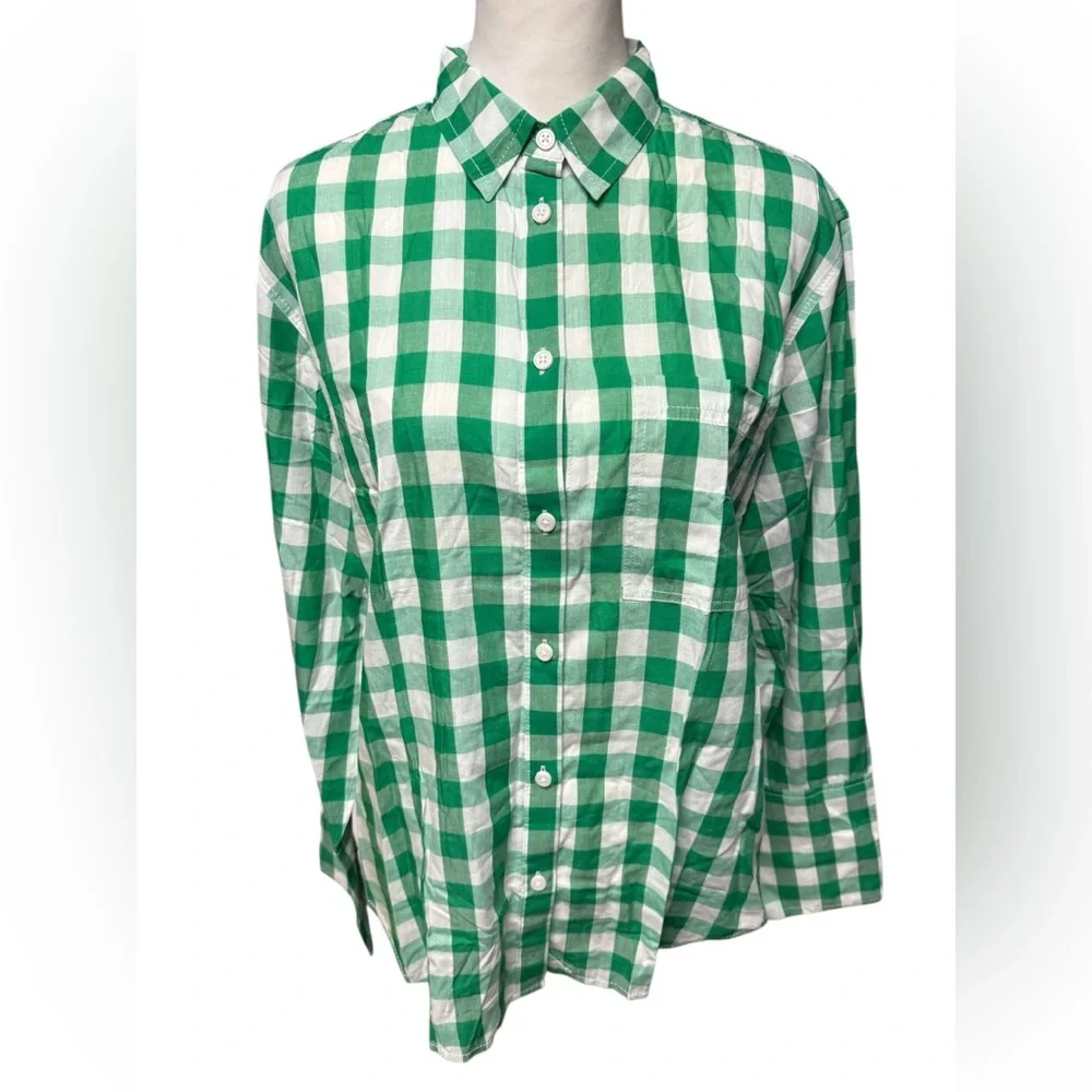 J. Crew Garçon cotton voile shirt in gingham Green and White Button-Up Sz 10 nwt